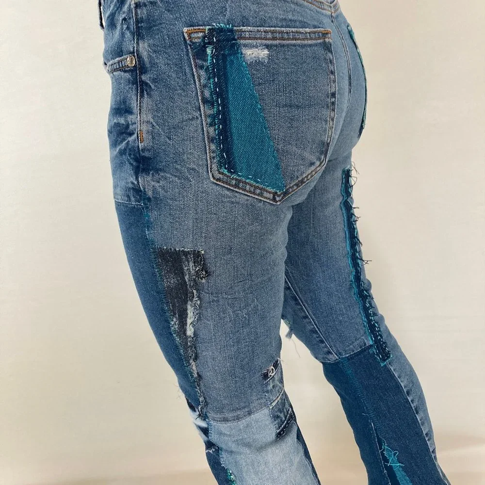 Custom Distressed Boro Sashiko Acid Faded Blue Jeans - Picture 17 of 17